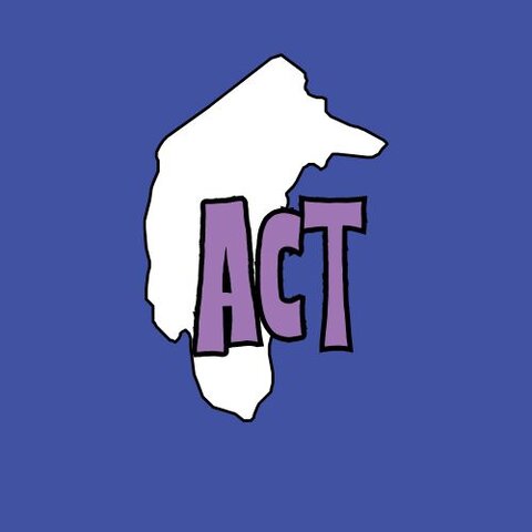 White outline of the Australian Capital Territory on a blue background with bold purple text reading ‘ACT’ inside the map.