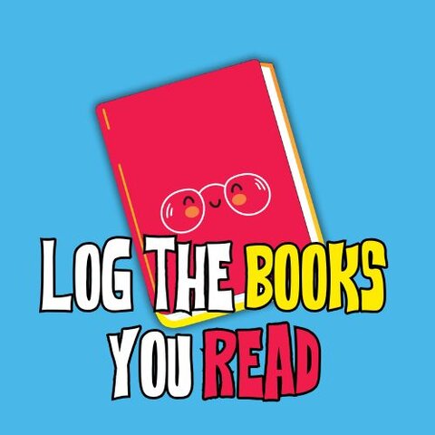 The reward badge for logging books. It features the Big Summer Read character Red (the red book) with the text 'Log the books you read' against a sky blue background.