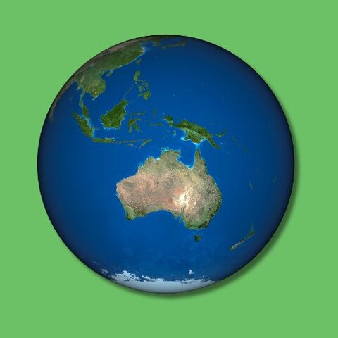A globe of the earth against a green background.